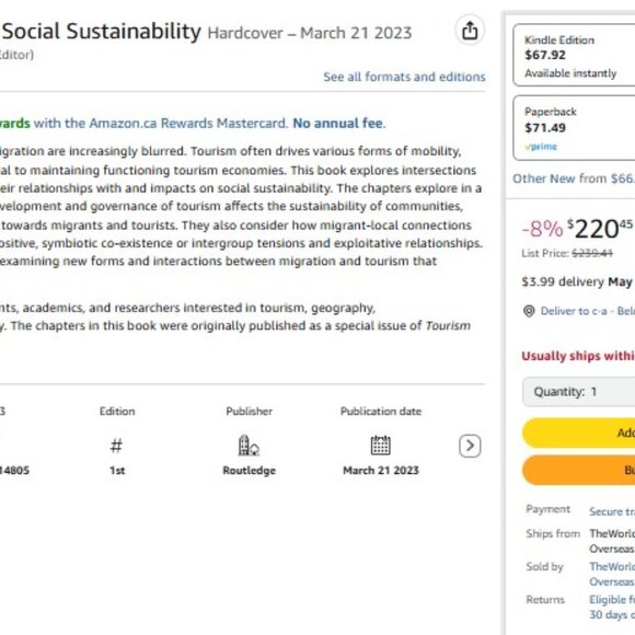 Migration Tourism and Social Sustainability Jaeyeon Choe Hardcover routledge - Picture 2 of 2